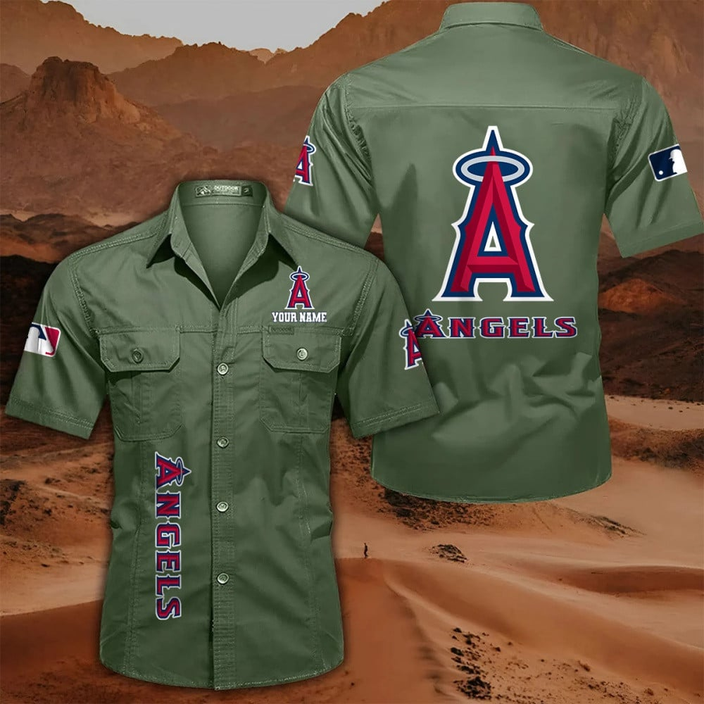 LIMITED EDITION - NEW CUSTOMIZED MLB27 LAA LOS ANGELES ANGELS  MEN'S CARGO SHIRT