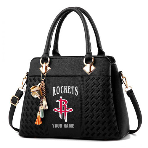 LIMITED EDITION - NEW CUSTOMIZED NBA07 HRO HOUSTON ROCKETS ZIP HANDBAG MULTICOLOR