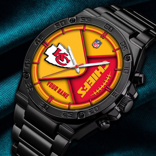 LIMITED EDITION - NEW CUSTOMIZED NFL01 KCC KANSAS CITY CHIEFS LUXURY STAINLESS STEEL WATCH