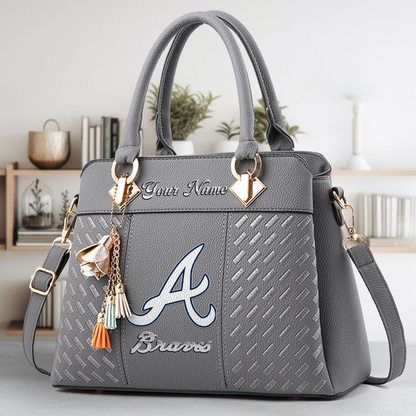 LIMITED EDITION - NEW CUSTOMIZED MLB09 ABS ATLANTA BRAVES ZIP HANDBAG MULTICOLOR