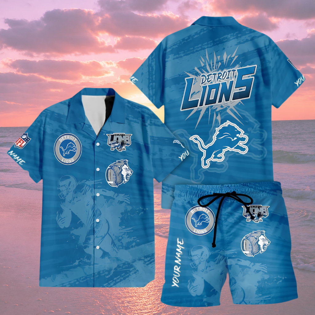 LIMITED EDITION  - NEW CUSTOMIZED NFL04 DTL DETROIT LIONS UNISEX HAWAIIAN SHIRT & SHORTS SET