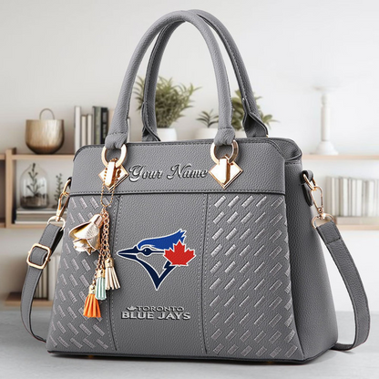 LIMITED EDITION - NEW CUSTOMIZED MLB12 TBJ TORONTO BLUE JAYS ZIP HANDBAG MULTICOLOR