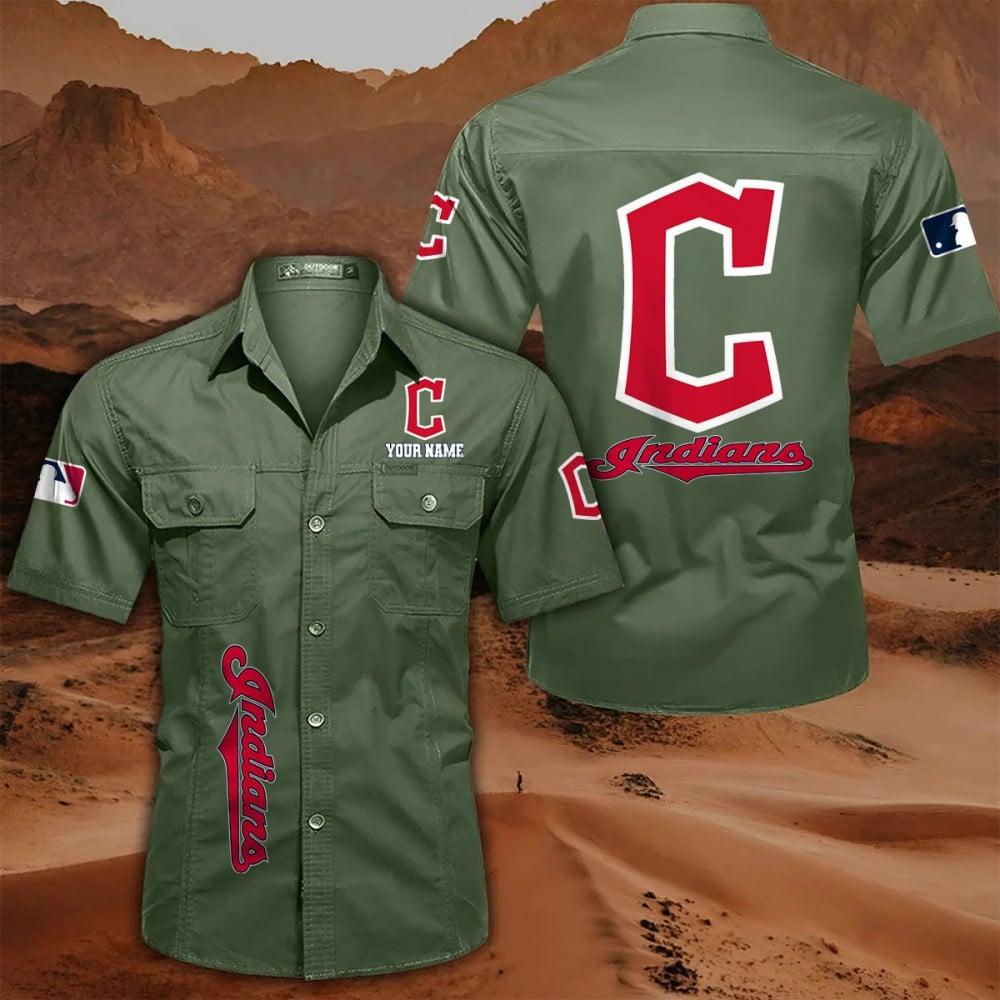 LIMITED EDITION - NEW CUSTOMIZED MLB13 CGS CLEVELAND GUARDIANS MEN'S CARGO SHIRT