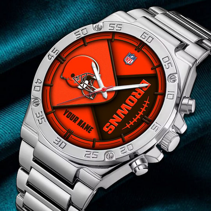LIMITED EDITION - NEW CUSTOMIZED NFL29 CLB CLEVELAND BROWNS LUXURY STAINLESS STEEL WATCH