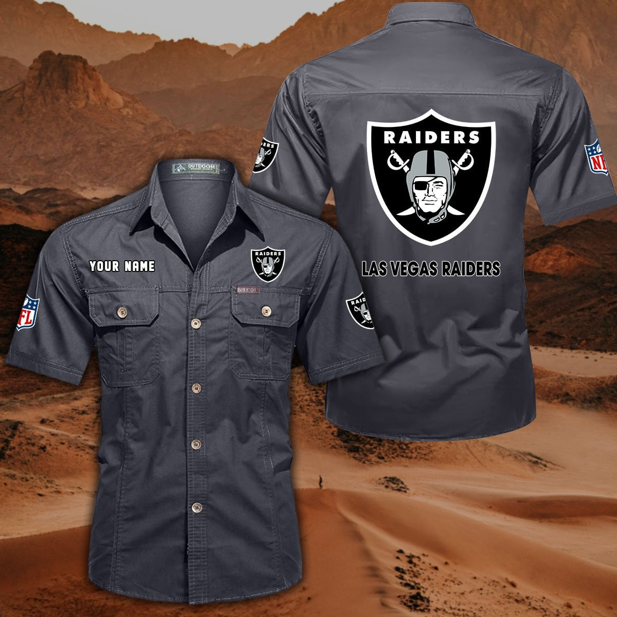 SPECIAL EDITION - NEW CUSTOMIZED NFL07 LVR LAS VEGAS RAIDERS MUTICOLOR MEN'S CARGO SHIRT