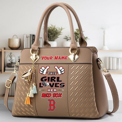 LIMITED EDITION - NEW CUSTOMIZED MLB03 BRS BOSTON RED SOX ZIP HANDBAG MULTICOLOR