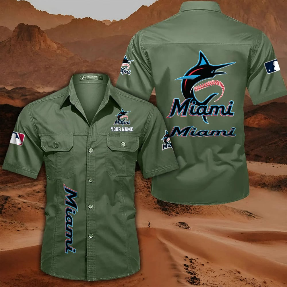 LIMITED EDITION - NEW CUSTOMIZED MLB20 MMS MIAMI MARLINS MEN'S CARGO SHIRT