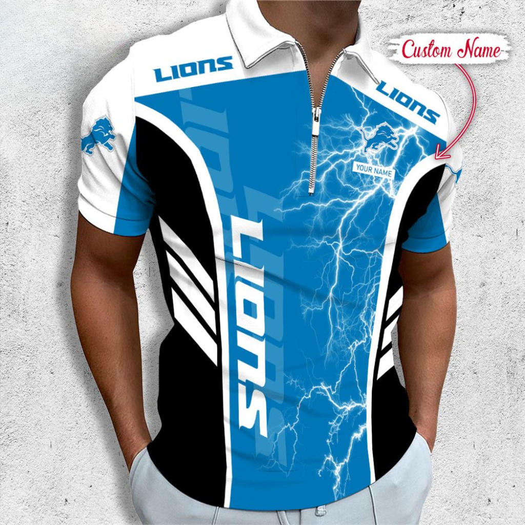LIMITED EDITION - NEW CUSTOMIZED NFL04 DTL DETROIT LIONS ZIP POLO SHIRT