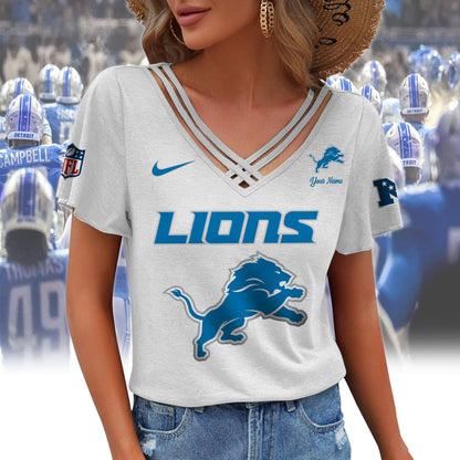 [SPECIAL OFFER] NEW CUSTOMIZED NFL04 DTL DETROIT LIONS V-NECK SHIRT