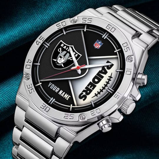 LIMITED EDITION - NEW CUSTOMIZED NFL07 LVR LAS VEGAS RAIDERS LUXURY STAINLESS STEEL WATCH