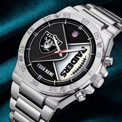 LIMITED EDITION - NEW CUSTOMIZED NFL07 LVR LAS VEGAS RAIDERS LUXURY STAINLESS STEEL WATCH