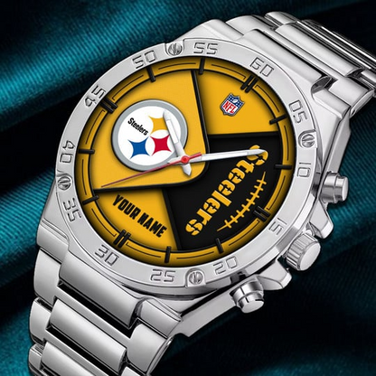 LIMITED EDITION - NEW CUSTOMIZED NFL14 PSB PITTSBURGH STEELERS LUXURY STAINLESS STEEL WATCH