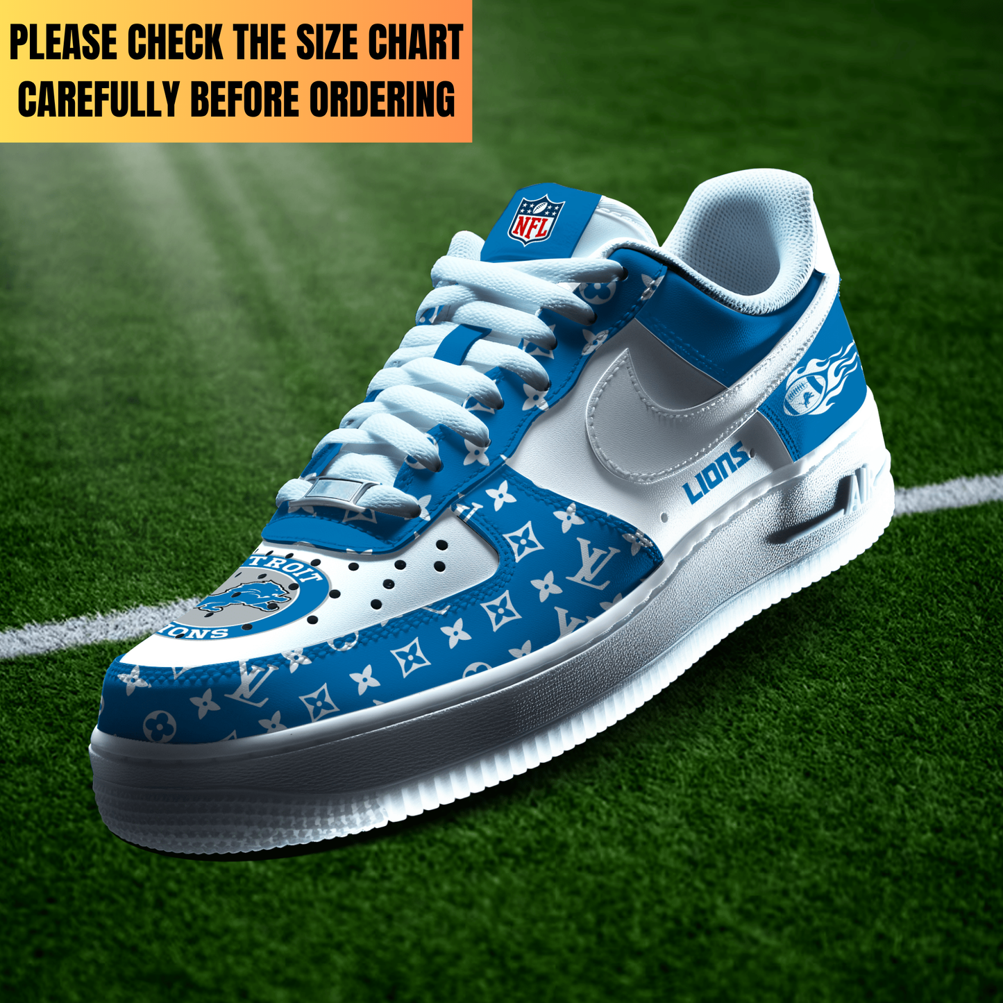 LIMITED EDITION - NEW CUSTOMIZED NFL04 DTL DETROIT LIONS AF1 SHOES