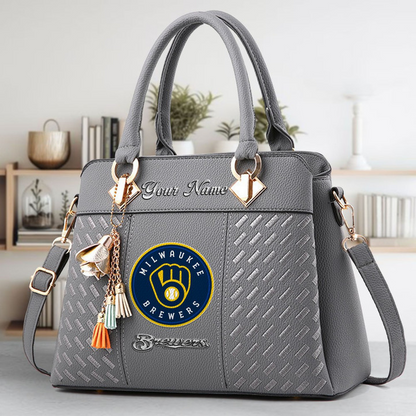 LIMITED EDITION - NEW CUSTOMIZED MLB15 MBS MILWAUKEE BREWERS ZIP HANDBAG MULTICOLOR