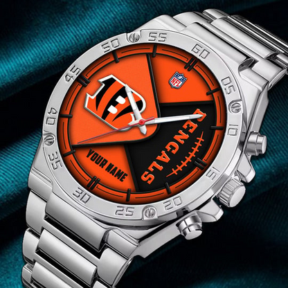 LIMITED EDITION - NEW CUSTOMIZED NFL16 CCB CINCINNATI BENGALS LUXURY STAINLESS STEEL WATCH