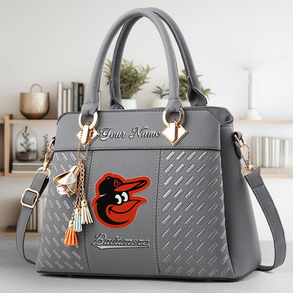 LIMITED EDITION - NEW CUSTOMIZED MLB25 BOS BALTIMORE ORIOLES ZIP HANDBAG MULTICOLOR