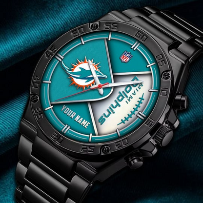 LIMITED EDITION - NEW CUSTOMIZED NFL19 MDP MIAMI DOLPHINS LUXURY STAINLESS STEEL WATCH