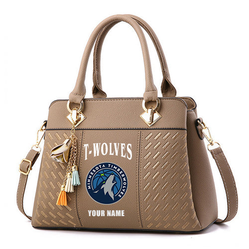 LIMITED EDITION - NEW CUSTOMIZED NBA05 MTW MINNESOTA TIMBERWOLVES ZIP HANDBAG MULTICOLOR