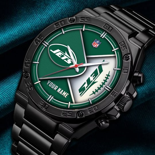 LIMITED EDITION - NEW CUSTOMIZED NFL25 NYJ NEW YORK JETS LUXURY STAINLESS STEEL WATCH