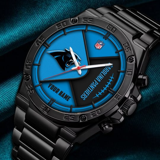 LIMITED EDITION - NEW CUSTOMIZED NFL23 CLP CAROLINA PANTHERS LUXURY STAINLESS STEEL WATCH