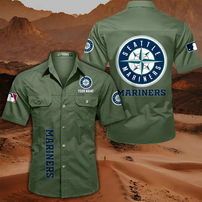 LIMITED EDITION - NEW CUSTOMIZED MLB14 SMS SEATTLE MARINERS MEN'S CARGO SHIRT
