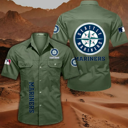 LIMITED EDITION - NEW CUSTOMIZED MLB14 SMS SEATTLE MARINERS MEN'S CARGO SHIRT