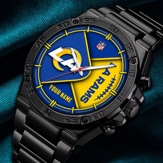 LIMITED EDITION - NEW CUSTOMIZED NFL22 LAR LOS ANGELES RAMS LUXURY STAINLESS STEEL WATCH