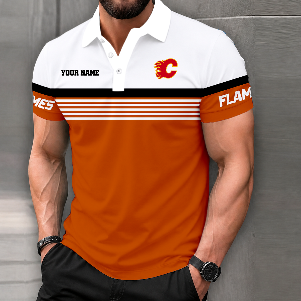 LIMITED EDITION - NEW CUSTOMIZED NHL17 CGF CALGARY FLAMES POLO SHIRT