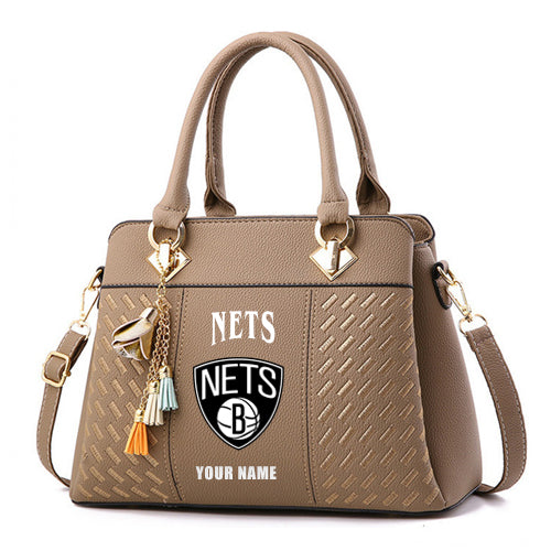 LIMITED EDITION - NEW CUSTOMIZED NBA25 BNE BROOKLYN NETS ZIP HANDBAG MULTICOLOR