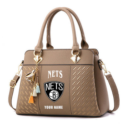 LIMITED EDITION - NEW CUSTOMIZED NBA25 BNE BROOKLYN NETS ZIP HANDBAG MULTICOLOR