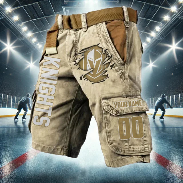 LIMITED EDITION - NEW CUSTOMIZED NHL04 VGK VEGAS GOLDEN KNIGHTS CARGO SHORTS