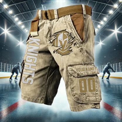 LIMITED EDITION - NEW CUSTOMIZED NHL04 VGK VEGAS GOLDEN KNIGHTS CARGO SHORTS
