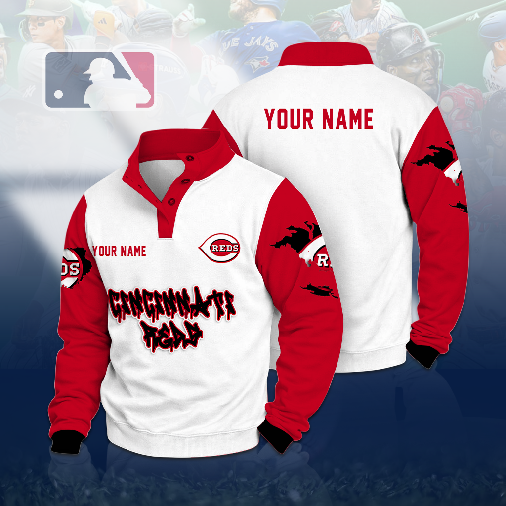LIMITED EDITION - NEW CUSTOMIZED MLB05 CRS CINCINNATI REDS BUTTON QUARTER PLACKET SWEATSHIRT