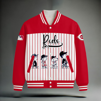 LIMITED EDITION - NEW CUSTOMIZED MLB05 CRS CINCINNATI REDS SNOOPY STYLE SATIN VARSITY & BASEBALL JACKET