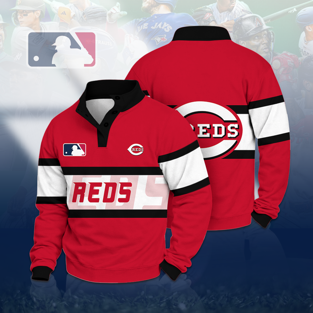 LIMITED EDITION - NEW CUSTOMIZED MLB05 CRS CINCINNATI REDS BUTTON QUARTER PLACKET SWEATSHIRT