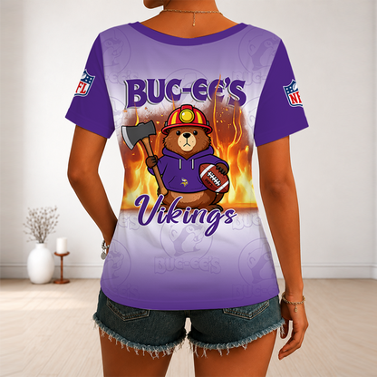 [SPECIAL OFFER] NEW CUSTOMIZED NFL05 MVK MINNESOTA VIKINGS BUC-EE'S V-NECK FEMALE SHIRT