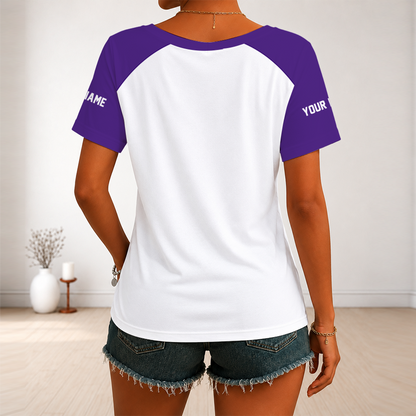 [SPECIAL OFFER] NEW CUSTOMIZED NFL05 MVK MINNESOTA VIKINGS V-NECK FEMALE SHIRT