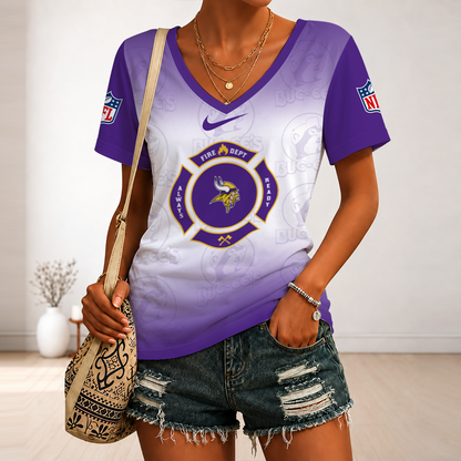 [SPECIAL OFFER] NEW CUSTOMIZED NFL05 MVK MINNESOTA VIKINGS BUC-EE'S V-NECK FEMALE SHIRT