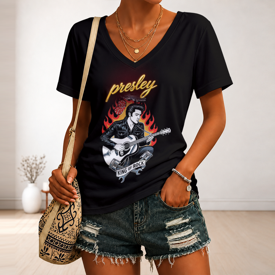 [FAN FAVORITE] NEW CUSTOMIZED ELVIS PRESLEY V-NECK FEMALE SHIRT