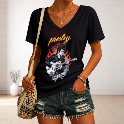 [FAN FAVORITE] NEW CUSTOMIZED ELVIS PRESLEY V-NECK FEMALE SHIRT