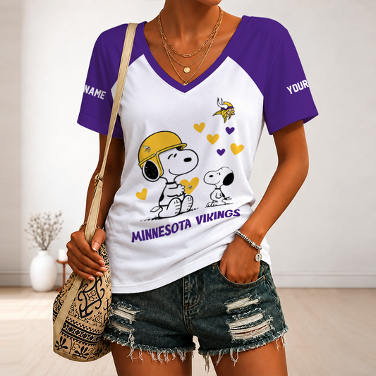 [SPECIAL OFFER] NEW CUSTOMIZED NFL05 MVK MINNESOTA VIKINGS V-NECK FEMALE SHIRT