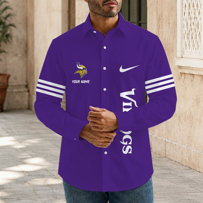 [SPECIAL OFFER] NEW CUSTOMIZED NFL05 MVK MINNESOTA VIKINGS MEN'S LONG SLEEVE BUTTON-UP SHIRT