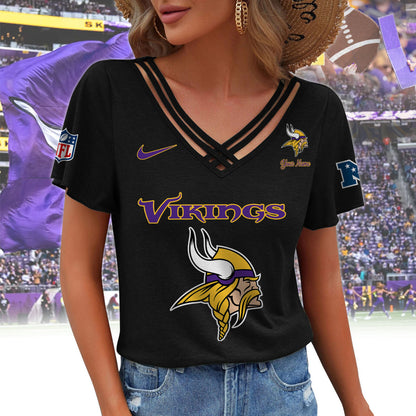 [SPECIAL OFFER] NEW CUSTOMIZED NFL05 MVK MINNESOTA VIKINGS V-NECK SHIRT