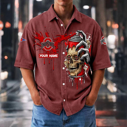 MEGA SALE - NEW CUSTOMIZED NCAA FBS05 OSB OS BUCKEYES SEERSUCKER BUTTON SHIRT