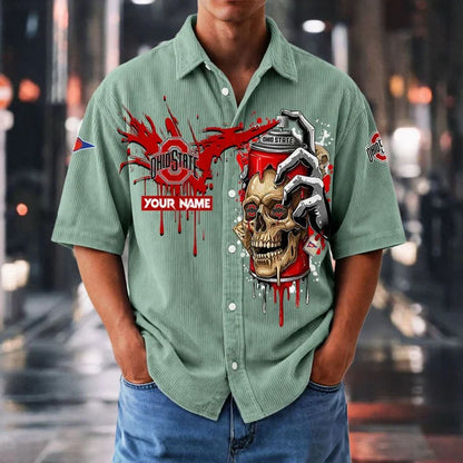 MEGA SALE - NEW CUSTOMIZED NCAA FBS05 OSB OS BUCKEYES SEERSUCKER BUTTON SHIRT