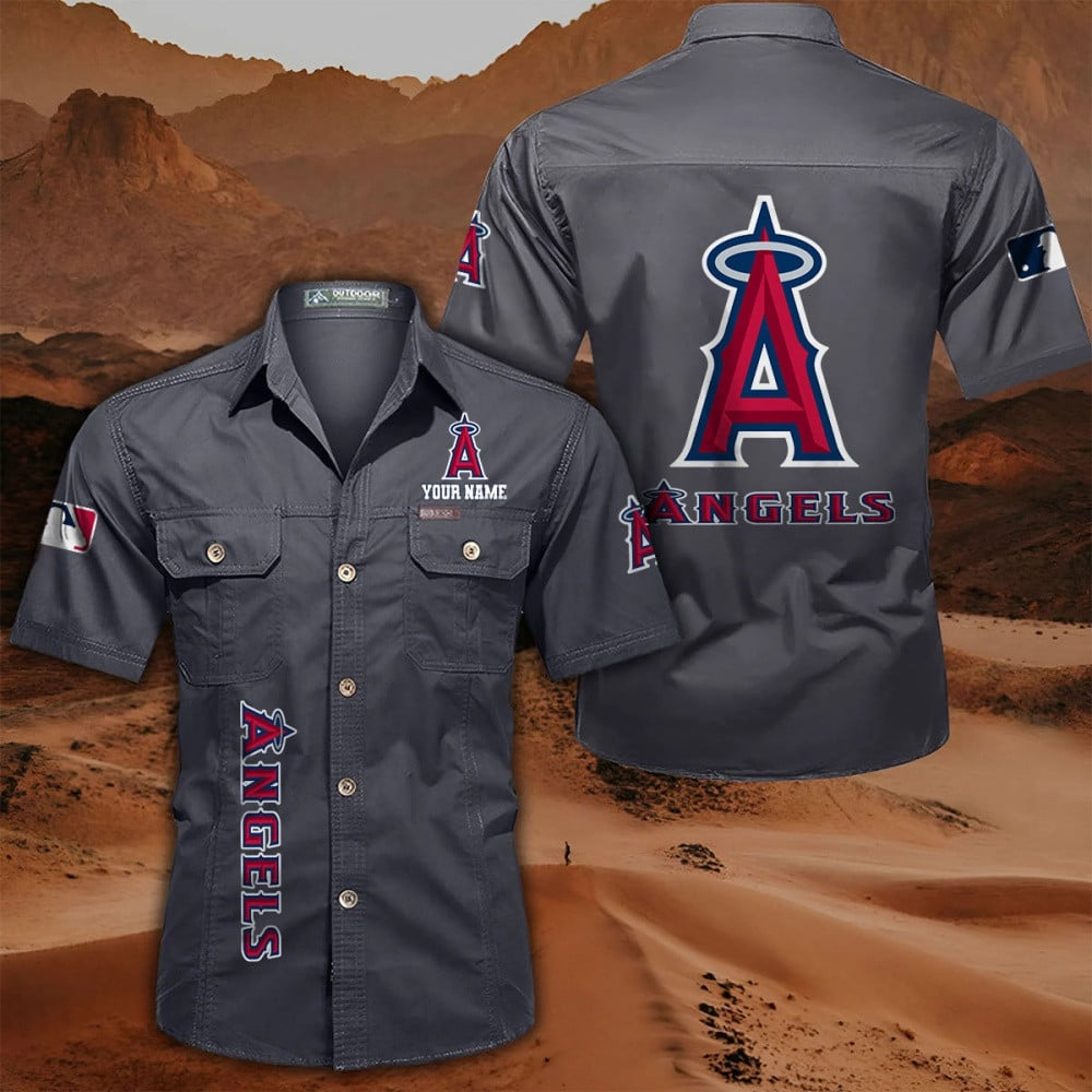 LIMITED EDITION - NEW CUSTOMIZED MLB27 LAA LOS ANGELES ANGELS  MEN'S CARGO SHIRT