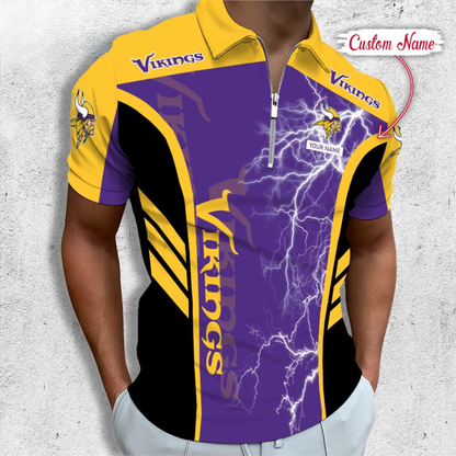 LIMITED EDITION - NEW CUSTOMIZED NFL05 MVK MINNESOTA VIKINGS ZIP POLO SHIRT