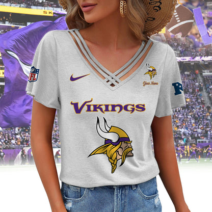 [SPECIAL OFFER] NEW CUSTOMIZED NFL05 MVK MINNESOTA VIKINGS V-NECK SHIRT