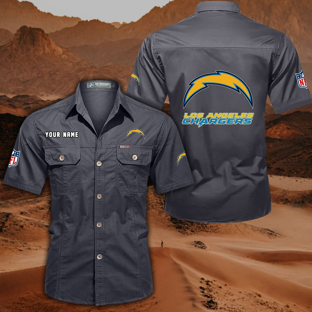 SPECIAL EDITION - NEW CUSTOMIZED NFL09 LAC LOS ANGELES CHARGERS MUTICOLOR MEN'S CARGO SHIRT