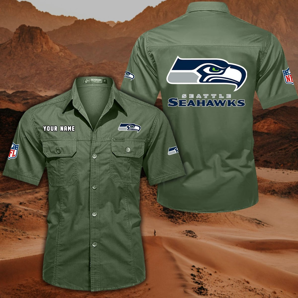 SPECIAL EDITION - NEW CUSTOMIZED NFL06 SSH SEATTLE SEAHAWKS MUTICOLOR MEN'S CARGO SHIRT